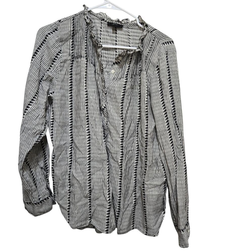 J.Crew Ruffleneck Popover Shadow Stripe Blouse Large